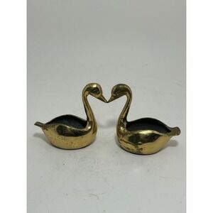 Vintage Gajmoti Delta Solid Brass Swan Figurines Pair Made in India Gold Decor